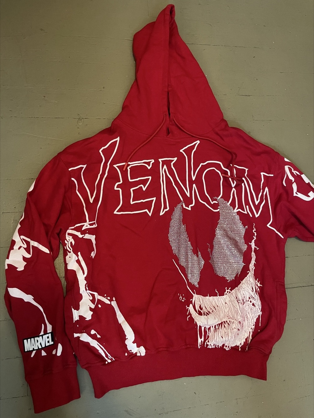 Marvel Red Graphic Rhinestone Hoodie Size Large